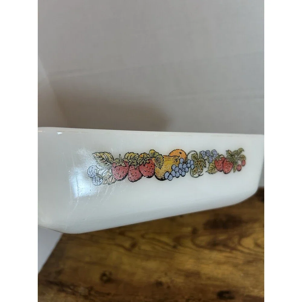 VTG Anchor Glass Fire King  Nature's Bounty  1 Qt Baking Casserole Dish Loaf Pan